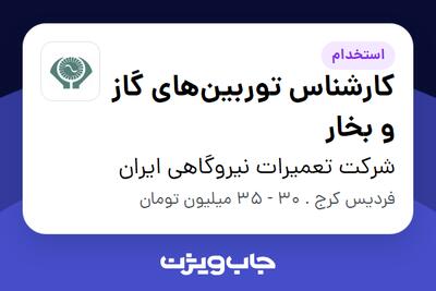 استخدام کارشناس توربین‌های گاز و بخار - آقا در شرکت تعمیرات نیروگاهی ایران