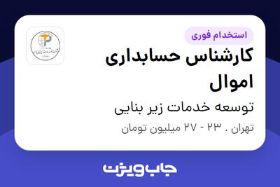 استخدام کارشناس حسابداری اموال در توسعه خدمات زیر بنایی