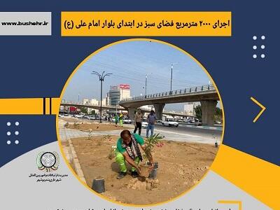 اجرای ۲۰۰۰ مترمربع فضای سبز در ابتدای بلوار امام علی (ع)