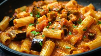 طرز تهیه پاستای خوشمزه با بادمجان از آشپز معروف ایتالیایی (فیلم)