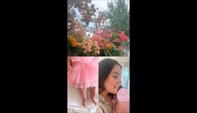 میترا ابراهیمی و رومی با پیراهنی صورتی و لبخندی از جنس آرامش / عشق مادرانه در قاب تصویر