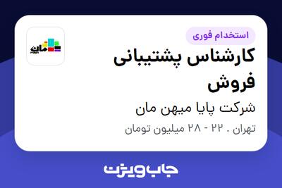 استخدام کارشناس پشتیبانی فروش در شرکت پایا میهن مان