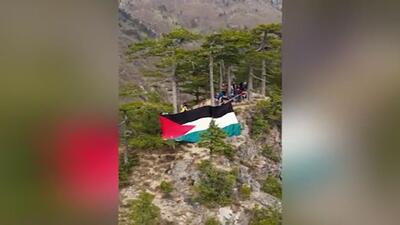 لحظه زیبای برافراشتن پرچم فلسطین بر فراز کوه‌های کانادا + ویدئو