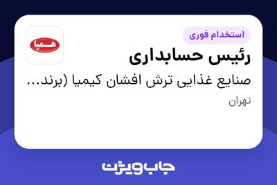 استخدام رئیس حسابداری - خانم در صنایع غذایی ترش افشان کیمیا (برند همپا)