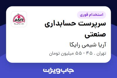 استخدام سرپرست حسابداری صنعتی در آریا شیمی رایکا