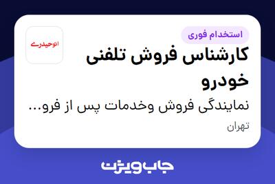 استخدام کارشناس فروش تلفنی خودرو در نمایندگی فروش وخدمات پس از فروش 246 مدیران خودرو حیدری