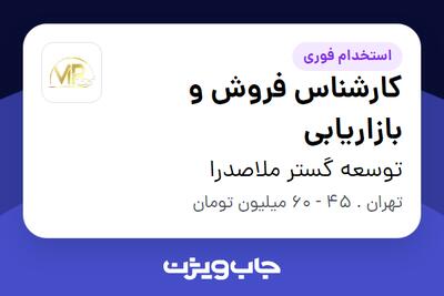 استخدام کارشناس فروش و بازاریابی - خانم در توسعه گستر ملاصدرا