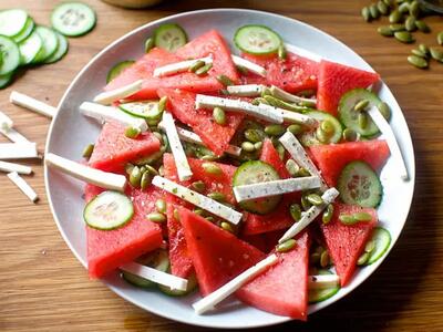 سالاد هندوانه تابستانی؛ طرز تهیه یک میان‌وعده خنک و مقوی (فیلم)