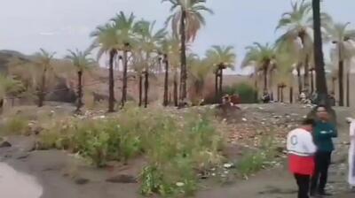 بارندگی شدید در قلعه‌گنج کرمان باعث طغیان رودخانه‌‌ها شد + فیلم