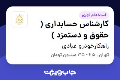 استخدام کارشناس حسابداری ( حقوق و دستمزد ) در راهکارخودرو عبادی