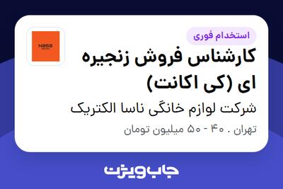 استخدام کارشناس فروش زنجیره ای (کی اکانت) در شرکت لوازم خانگی ناسا الکتریک