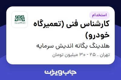 استخدام کارشناس فنی (تعمیرگاه خودرو) - آقا در هلدینگ یگانه اندیش سرمایه