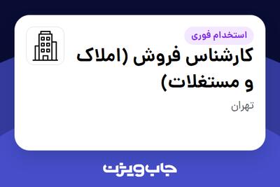 استخدام کارشناس فروش (املاک و مستغلات) در سازمانی فعال در حوزه املاک و مستغلات
