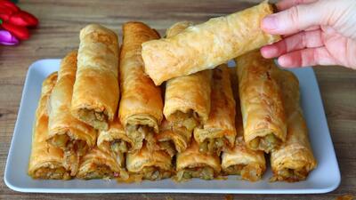 طرز تهیه بورک بادمجان ترکی فقط با آرد و آب بدون نیاز به مخمر / دستور پیچیدن بورک