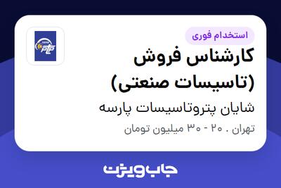 استخدام کارشناس فروش (تاسیسات صنعتی) - خانم در شایان پتروتاسیسات پارسه