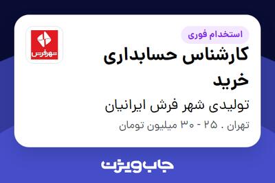 استخدام کارشناس حسابداری خرید در تولیدی شهر فرش ایرانیان