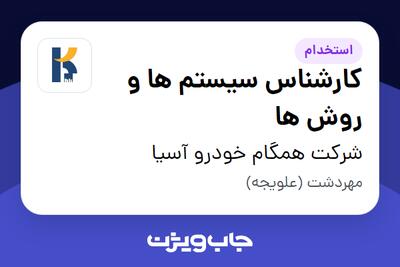 استخدام کارشناس سیستم ها و روش ها در شرکت همگام خودرو آسیا
