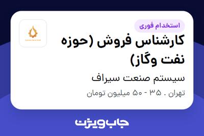 استخدام کارشناس فروش (حوزه نفت وگاز) - خانم در سیستم صنعت سیراف