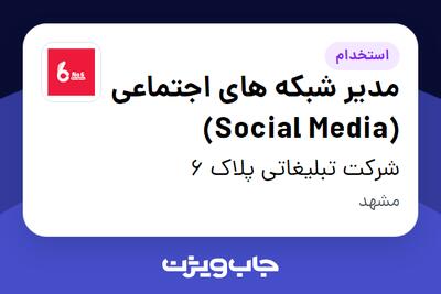 استخدام مدیر شبکه های اجتماعی (Social Media) در شرکت تبلیغاتی پلاک 6