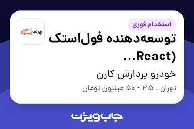 استخدام توسعه‌دهنده فول‌استک (React Native/Node.js) - آقا در خودرو پردازش کارن