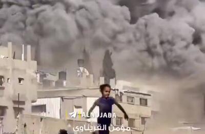 فیلم/ فرار دختربچه فلسطینی از ترس بمباران صهیونیست‌ها