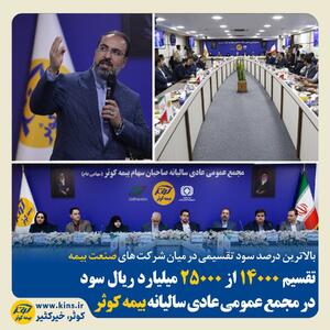 تقسیم ۱۴۰۰۰ از ۲۵۰۰۰ میلیارد ریال سود در مجمع عمومی عادی سالیانه بیمه کوثر | اقتصاد24