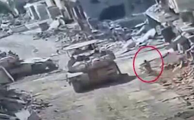 فیلم/ انهدام تانک مرکاوای ارتش اسرائیل توسط مبارز فلسطینی