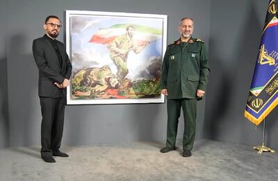 «پاسداران وطن» روح‌الامین به سردار موسوی اهدا شد؛ رونمایی نقاشی جدید