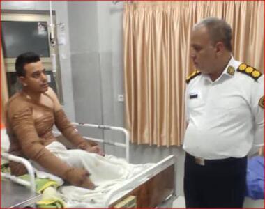 تصویر پلیسی که توسط یک راننده آتش زده شد