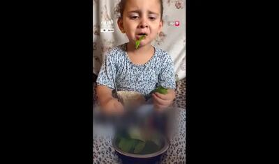 تصاویر دل‌خراش از کودکان غزه در حال خوردن برگ درختان از شدت گرسنگی (فیلم)