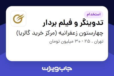 استخدام تدوینگر و فیلم بردار در چهارستون زعفرانیه (مرکز خرید گالریا)