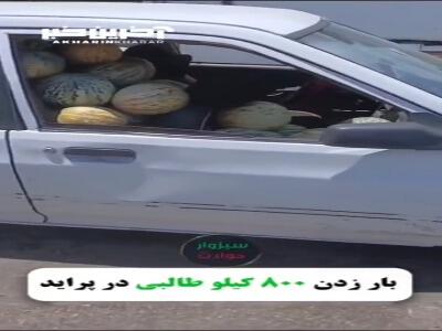 بار زدن ۸۰۰ کیلو طالبی در پراید در میدان میوه و تره بار جوین جغتای!