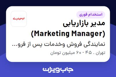  استخدام مدیر بازاریابی (Marketing Manager) در نمایندگی فروش وخدمات پس از فروش گروه خودرویی حیدری
