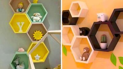 شلف دیواری شش ضلعی؛ زیباترین مدل‌ ها برای نظم‌ دهی و دکوراسیون