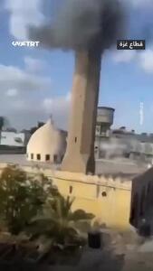 ببینید؛ لحظه اصابت پهپاد انتحاری به گلدسته مسجدی در غزه
