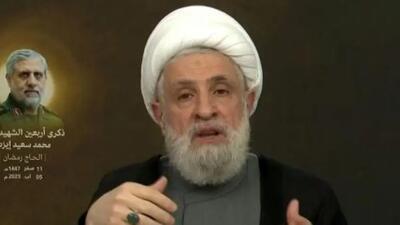 شیخ نعیم قاسم: شهید ایزدی عمر خود را در راه خدمت به فلسطین سپری کرد/ مقاومت و ارتش از لبنان دفاع خواهند کرد