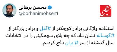 عکس/ انتقاد تند برهانی به استفاده واژه‌های آغل و گوساله توسط برادران جلیلی | اقتصاد24