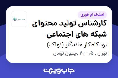 استخدام کارشناس تولید محتوای شبکه های اجتماعی در نوا کامکار ماندگار (نواک)