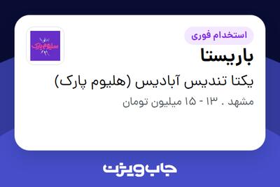 استخدام باریستا - خانم در یکتا تندیس آبادیس (هلیوم پارک)