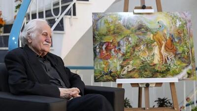 استاد فرشچیان در حال طراحی ضریح مطهر امام رضا(ع) + فیلم