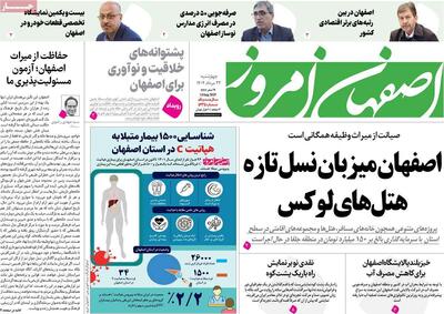 صفحه نخست روزنامه‌های اصفهان چهارشنبه ۲۲ مرداد