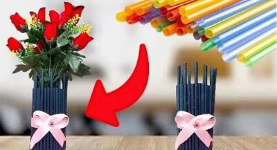 آموزش ساخت گلدان زیبا با نی!