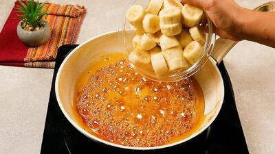 طرز تهیه دسر کاراملی با موز در ماهیتابه
