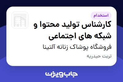 استخدام کارشناس تولید محتوا و شبکه های اجتماعی - خانم در فروشگاه پوشاک زنانه آلتینا
