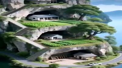 معماری خلاقانه؛ کوه رو چند طبقه حفر کردن خونه ساختن پلکانی ویو اون که کلبه ش نوک خداس