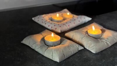 آموزش ساخت جاشمعی سیمانی بالشتی در خانه