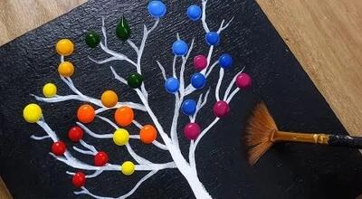 نقاشی درخت اکریلیک با تکنیک قطرات رنگ برای مبتدیان!