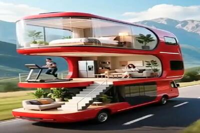معماری خلاقانه؛ کمپر سیار ساختن 3 طبقه سقف اتاق خوابش باز میشه شبا ستاره ها رو میبینن