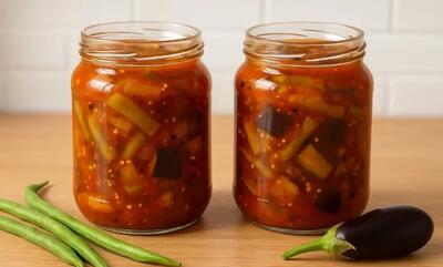طرز تهیه ترشی لوبیا سبز و بادمجان