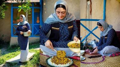 پخت طعام پلو مازندرانی در روستایی جنگلی (فیلم)